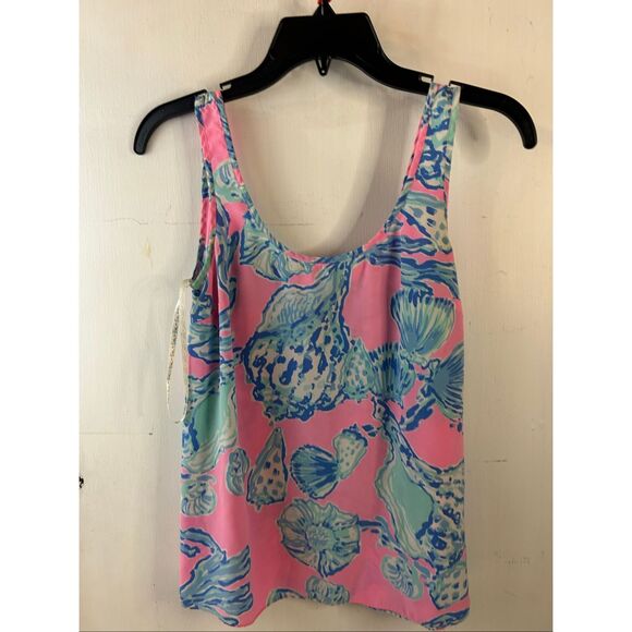 Lilly Pulitzer xs silk tank pink blue seashell - Picture 2 of 7